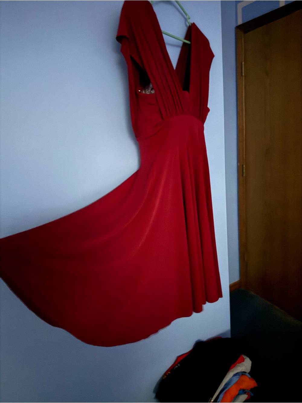 White House Black Market Red Midi V-Neck Dress